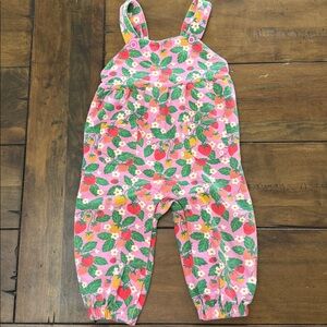 Mini Boden Baby Strawberry Print Pink Floral Overalls 9-12M